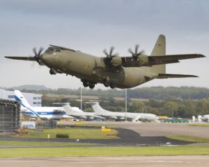 A passenger aircraft climbing after take-off.